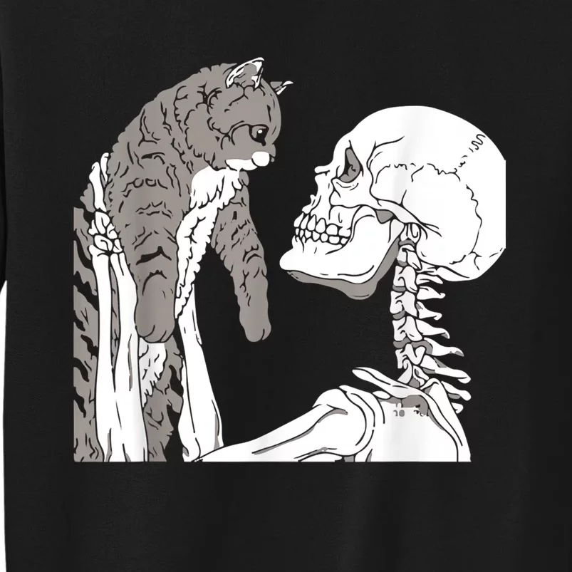 Funny Skeleton Holding A Cat Shirt Lazy Halloween Costume Skull Sweatshirt