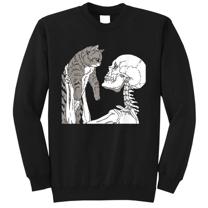 Funny Skeleton Holding A Cat Shirt Lazy Halloween Costume Skull Sweatshirt