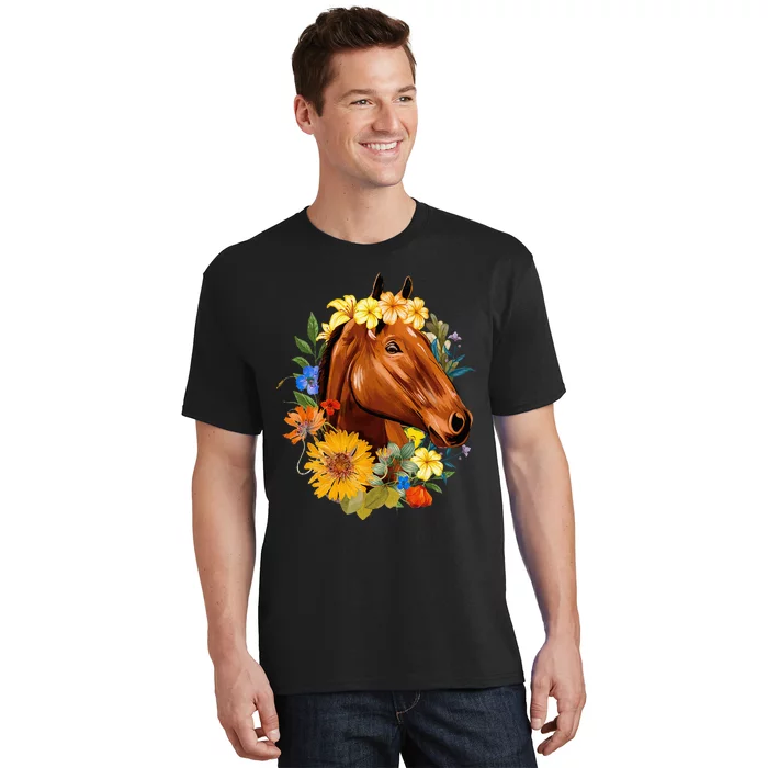 Floral Spring Horses Animal Horse Rider Equestrian Lover T-Shirt