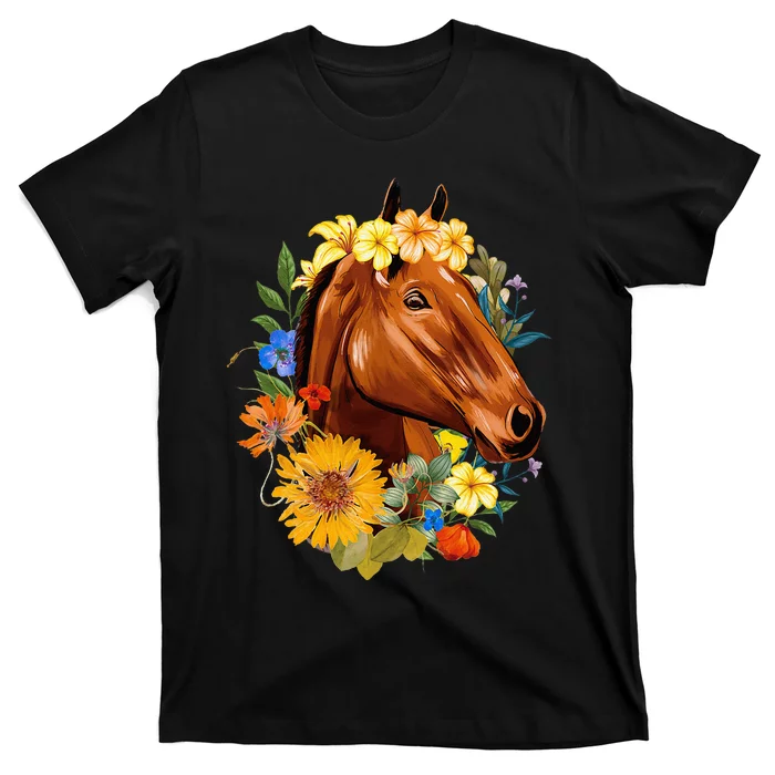 Floral Spring Horses Animal Horse Rider Equestrian Lover T-Shirt