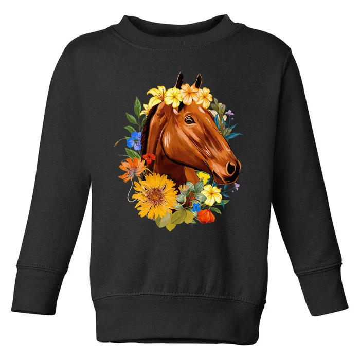 Floral Spring Horses Animal Horse Rider Equestrian Lover Toddler Sweatshirt