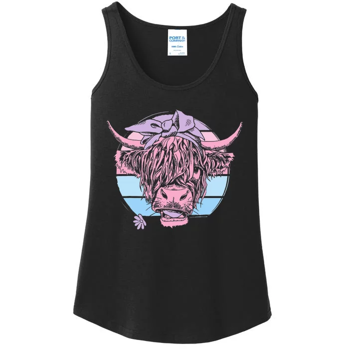 Flowers Scottish Highland Cow Cattle Hairy Cow Ladies Essential Tank