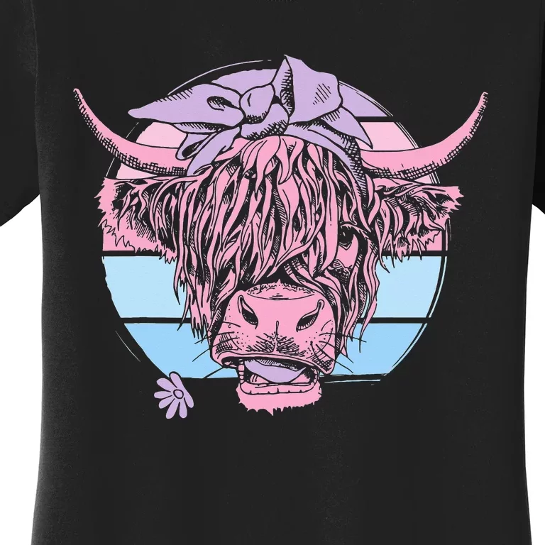 Flowers Scottish Highland Cow Cattle Hairy Cow Women's T-Shirt