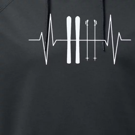 Funny Ski Heartbeat Skier Skiing Gift For Skier Performance Fleece Hoodie