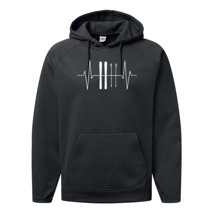 Funny Ski Heartbeat Skier Skiing Gift For Skier Performance Fleece Hoodie