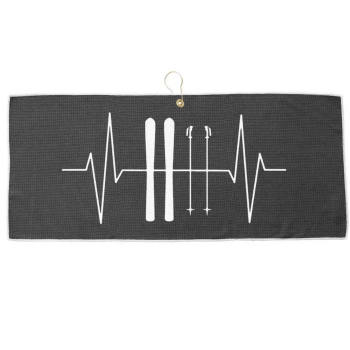 Funny Ski Heartbeat Skier Skiing Gift For Skier Large Microfiber Waffle Golf Towel