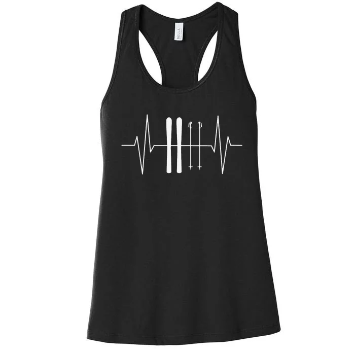 Funny Ski Heartbeat Skier Skiing Gift For Skier Women's Racerback Tank