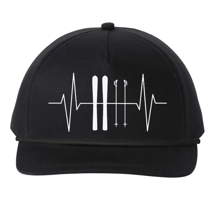 Funny Ski Heartbeat Skier Skiing Gift For Skier Snapback Five-Panel Rope Hat