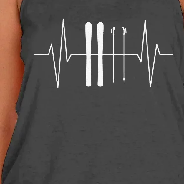 Funny Ski Heartbeat Skier Skiing Gift For Skier Women's Knotted Racerback Tank