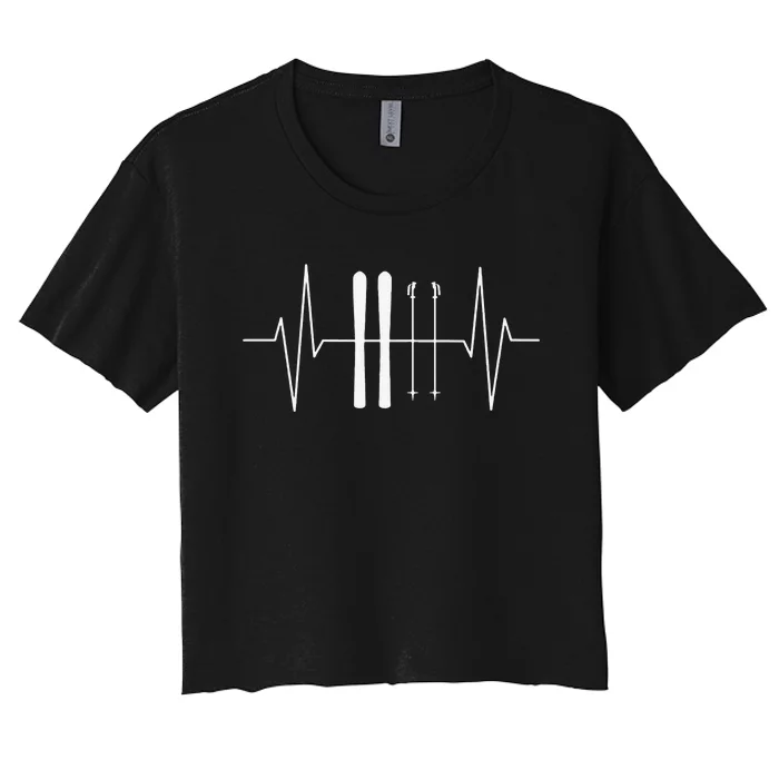 Funny Ski Heartbeat Skier Skiing Gift For Skier Women's Crop Top Tee