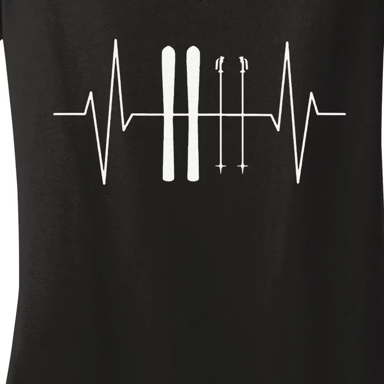 Funny Ski Heartbeat Skier Skiing Gift For Skier Women's V-Neck T-Shirt