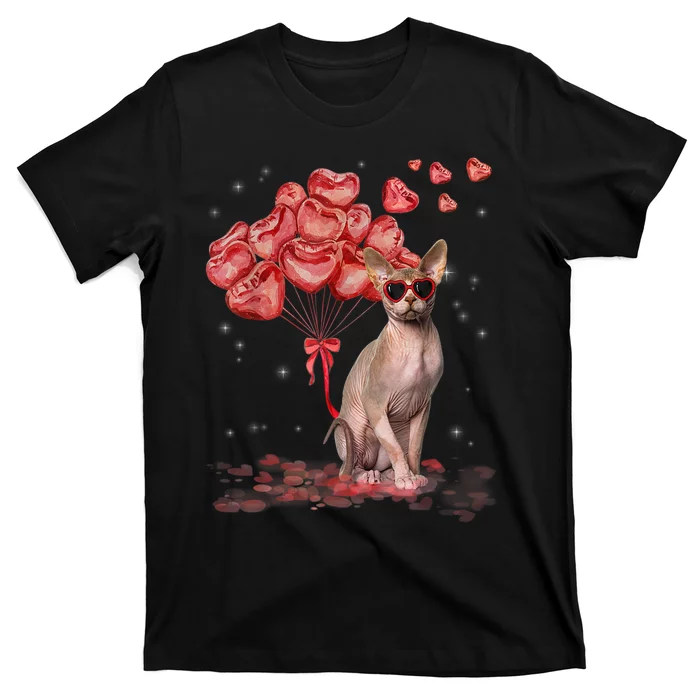 Funny Sphynx Heart Valentines Day Cat Dad Mom T-Shirt