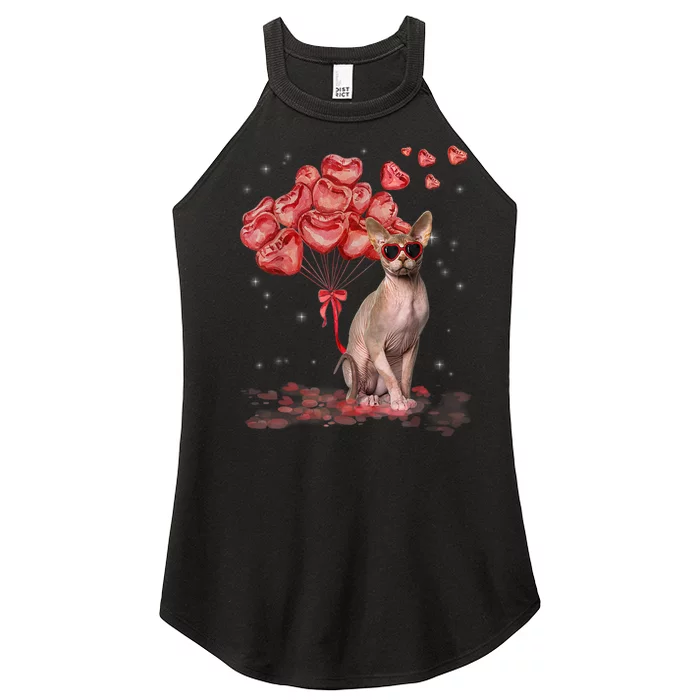 Funny Sphynx Heart Valentines Day Cat Dad Mom Women’s Perfect Tri Rocker Tank