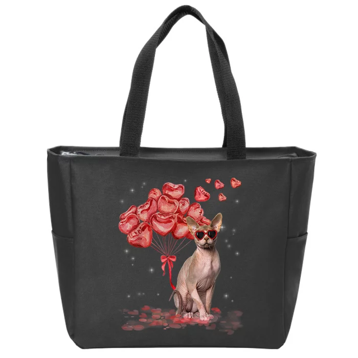 Funny Sphynx Heart Valentines Day Cat Dad Mom Zip Tote Bag