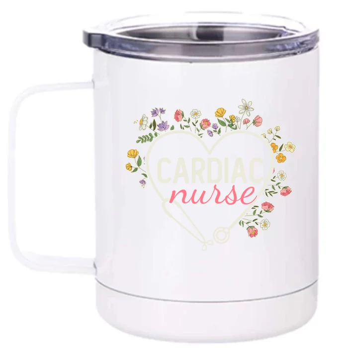 Floral Stethoscope Heart Nursing Cardiac Nurse Gift Front & Back 12oz Stainless Steel Tumbler Cup