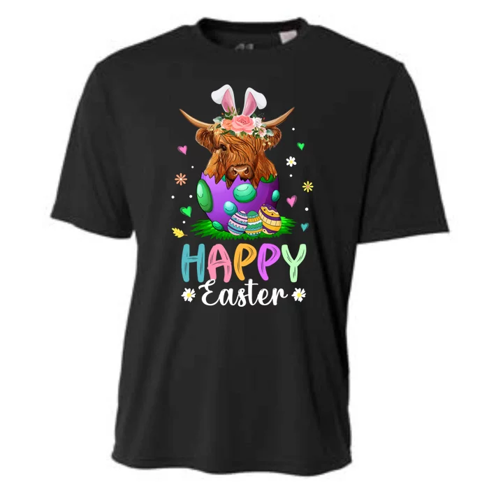 Funny Scottish Highland Cow And Easter Egg Farmers Easter Day Gift Cooling Performance Crew T-Shirt