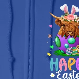 Funny Scottish Highland Cow And Easter Egg Farmers Easter Day Gift Full Zip Hoodie