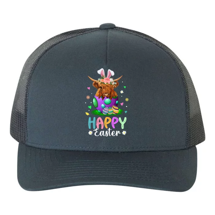 Funny Scottish Highland Cow And Easter Egg Farmers Easter Day Gift Yupoong Adult 5-Panel Trucker Hat