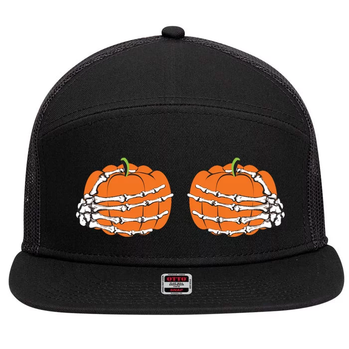 Funny Skeleton Hands Pumpkin Boobs 7 Panel Mesh Trucker Snapback Hat