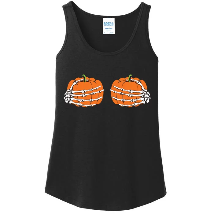 Funny Skeleton Hands Pumpkin Boobs Ladies Essential Tank