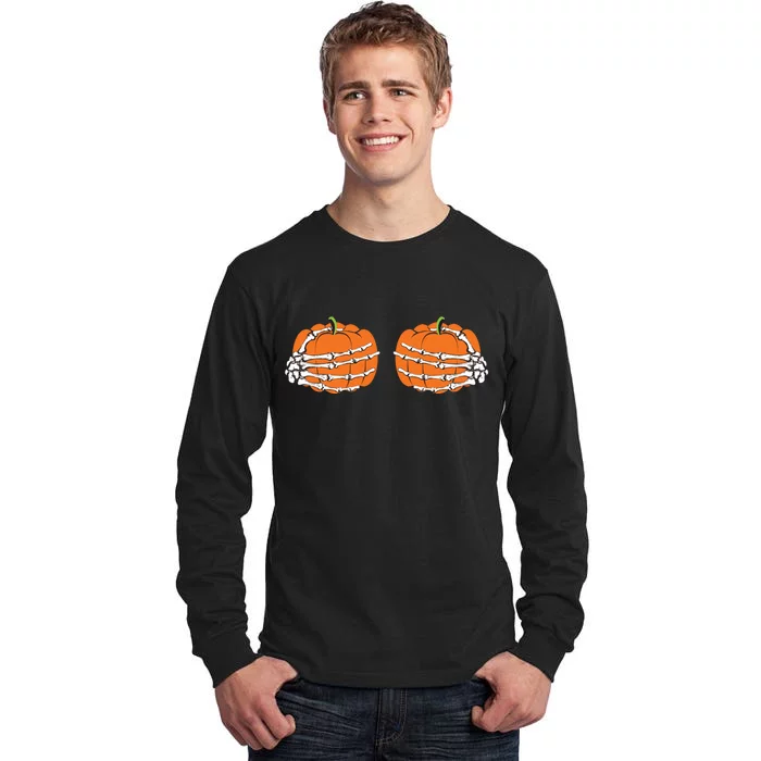 Funny Skeleton Hands Pumpkin Boobs Tall Long Sleeve T-Shirt