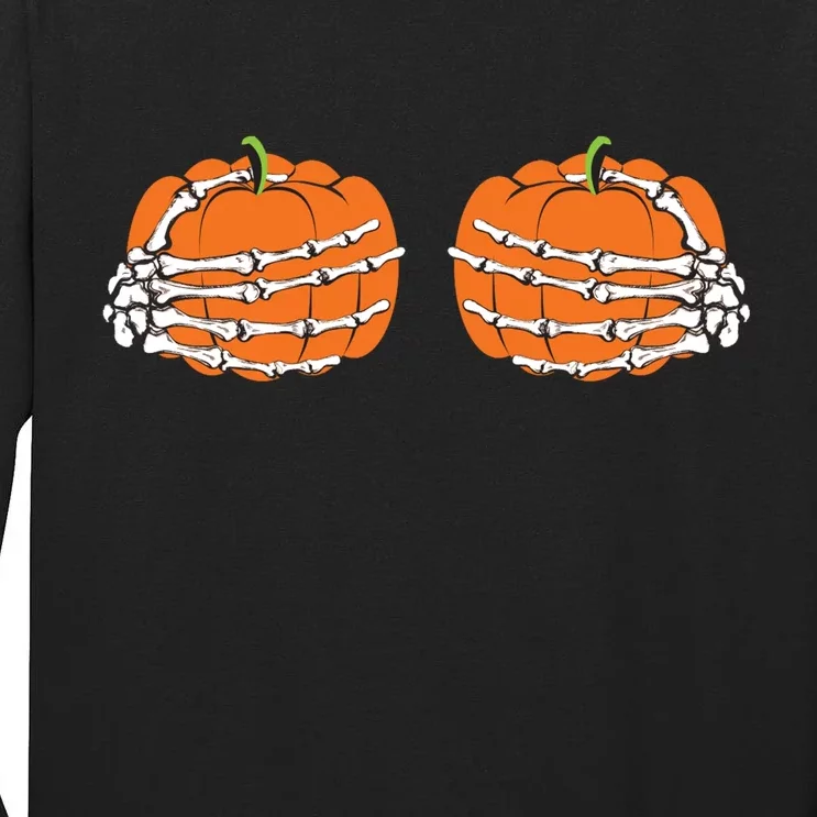 Funny Skeleton Hands Pumpkin Boobs Tall Long Sleeve T-Shirt