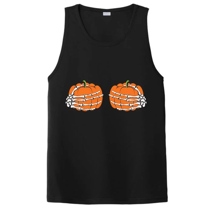 Funny Skeleton Hands Pumpkin Boobs Performance Tank