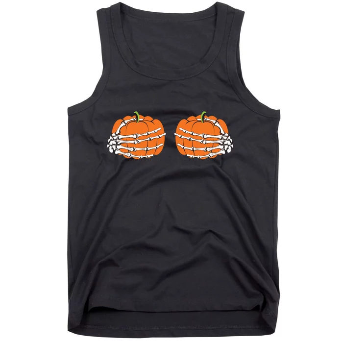 Funny Skeleton Hands Pumpkin Boobs Tank Top