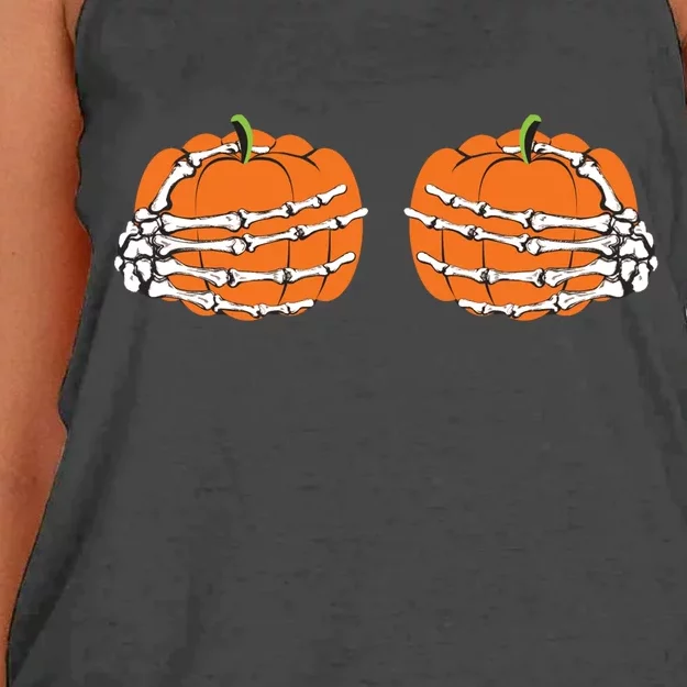 Funny Skeleton Hands Pumpkin Boobs Women's Knotted Racerback Tank