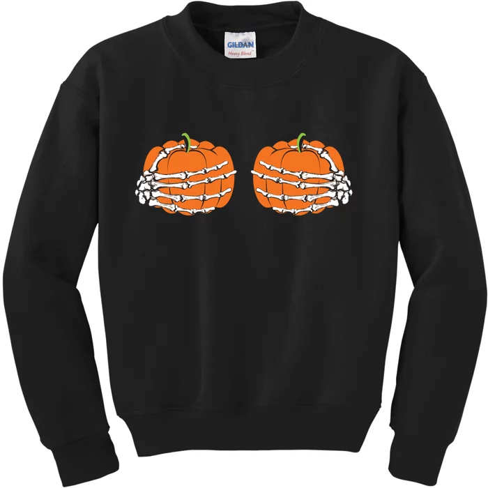 Funny Skeleton Hands Pumpkin Boobs Kids Sweatshirt