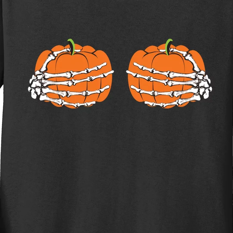 Funny Skeleton Hands Pumpkin Boobs Kids Long Sleeve Shirt