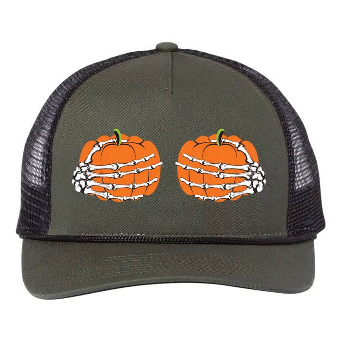 Funny Skeleton Hands Pumpkin Boobs Retro Rope Trucker Hat Cap