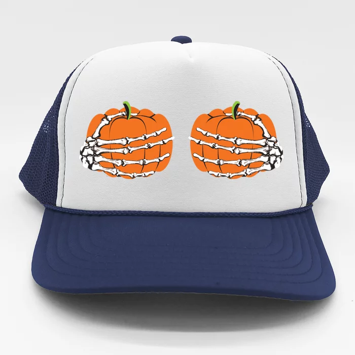 Funny Skeleton Hands Pumpkin Boobs Trucker Hat