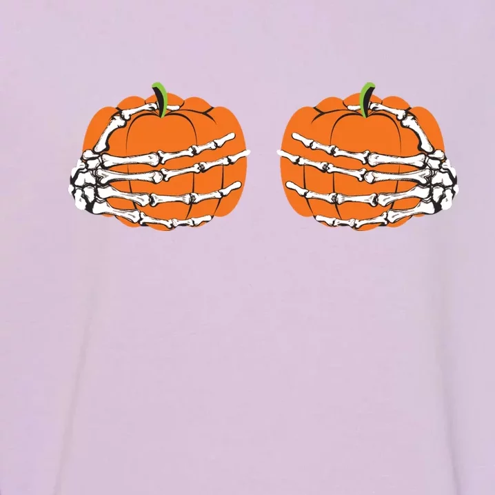 Funny Skeleton Hands Pumpkin Boobs Garment-Dyed Sweatshirt