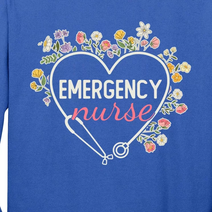 Floral Stethoscope Heart Nursing Emergency Nurse Gift Tall Long Sleeve T-Shirt