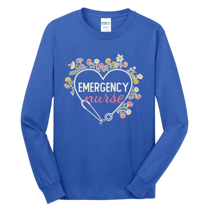 Floral Stethoscope Heart Nursing Emergency Nurse Gift Tall Long Sleeve T-Shirt