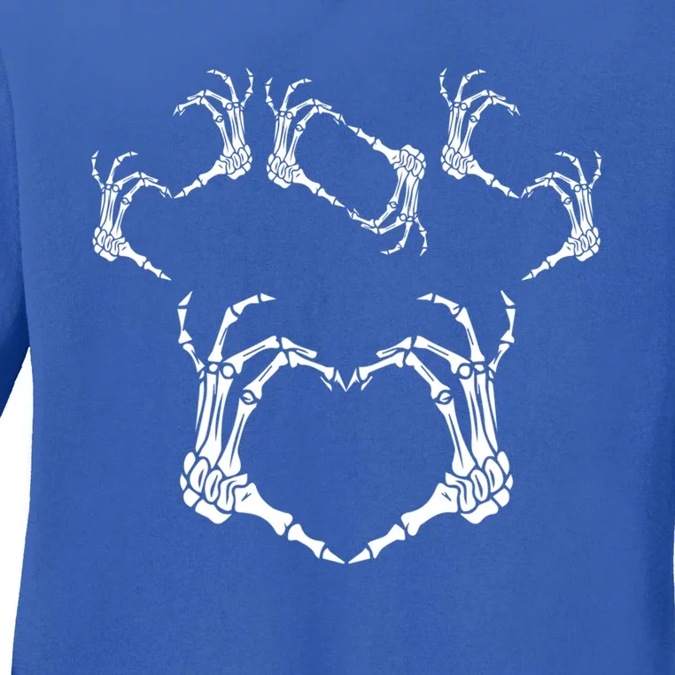 Funny Skeleton Hand Heart Sign Bones Halloween Design Gift Ladies Long Sleeve Shirt