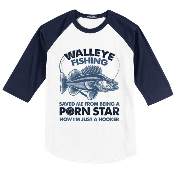 Fishing Saved Hooker Star Fisher Fish Walleye Gift Baseball Sleeve Shirt