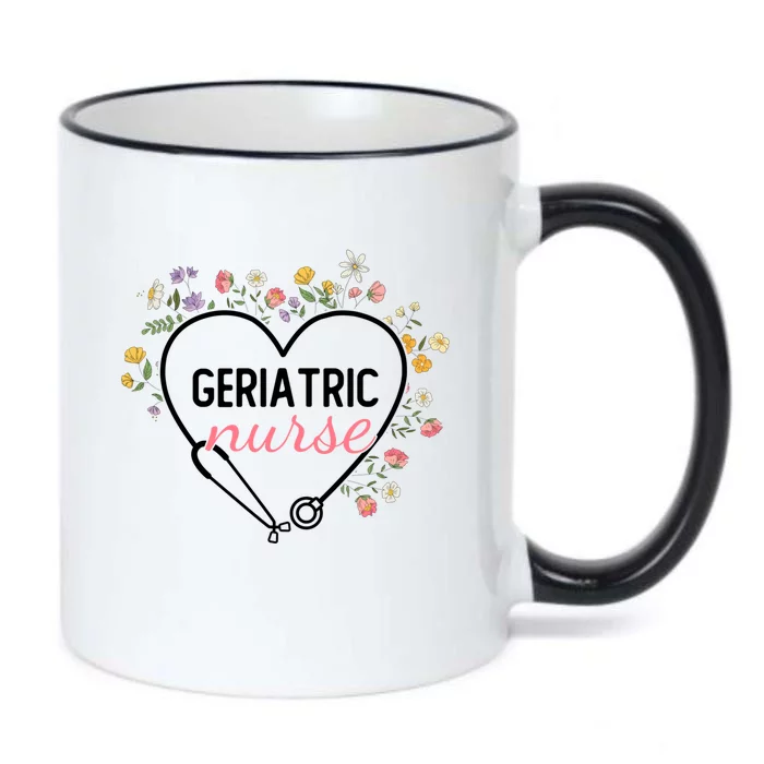 Floral Stethoscope Heart Nursing Geriatric Nurse Gift Black Color Changing Mug