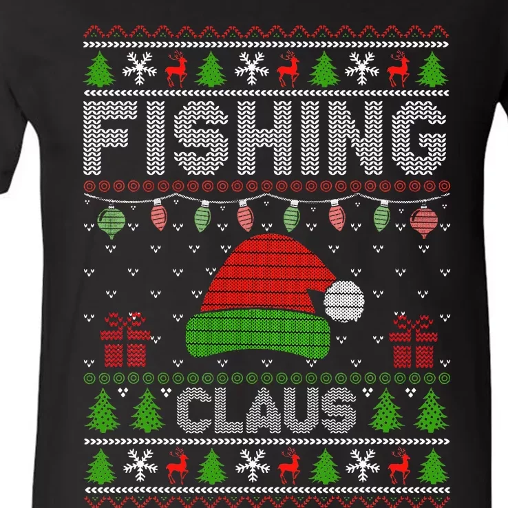 Festive Santa Hat Christmas Light Fishing Claus for Ugly Xmas V-Neck T-Shirt