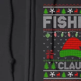 Festive Santa Hat Christmas Light Fishing Claus for Ugly Xmas Full Zip Hoodie