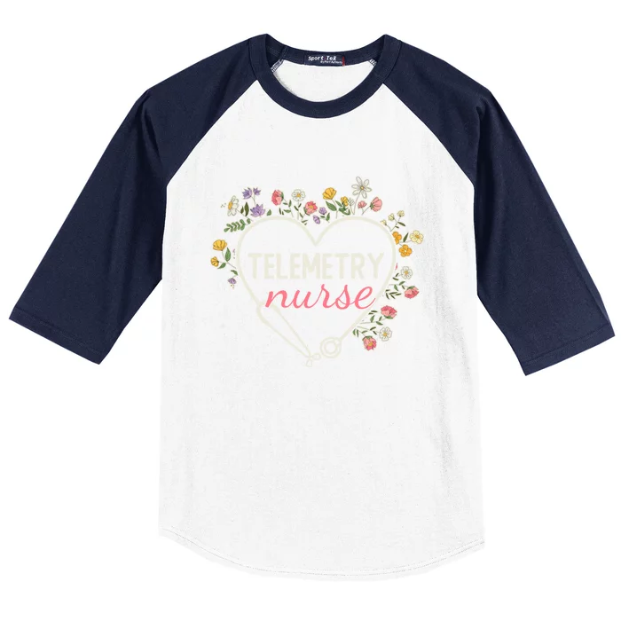 Floral Stethoscope Heart Nursing Telemetry Nurse Gift Baseball Sleeve Shirt