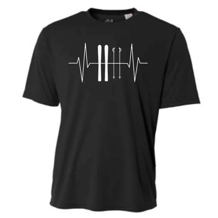 Funny Ski Heartbeat Skier Skiing Gift For Skier Cooling Performance Crew T-Shirt