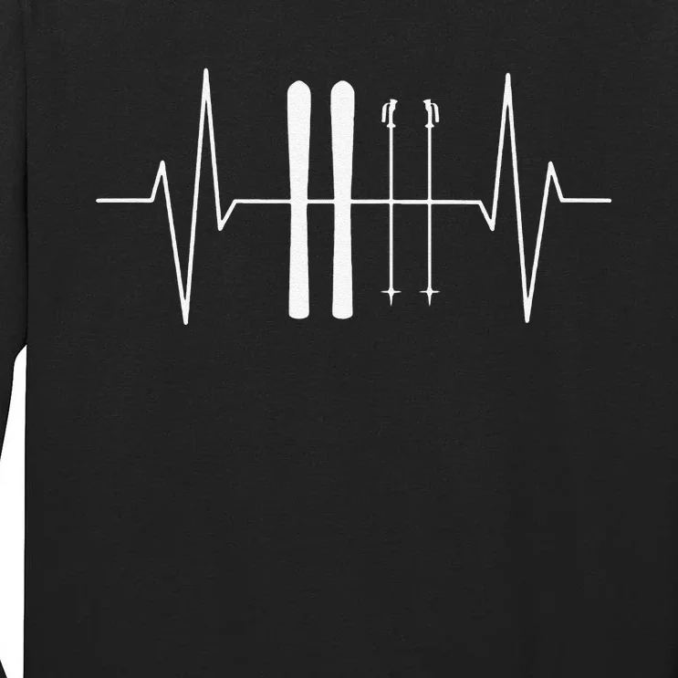 Funny Ski Heartbeat Skier Skiing Gift For Skier Tall Long Sleeve T-Shirt