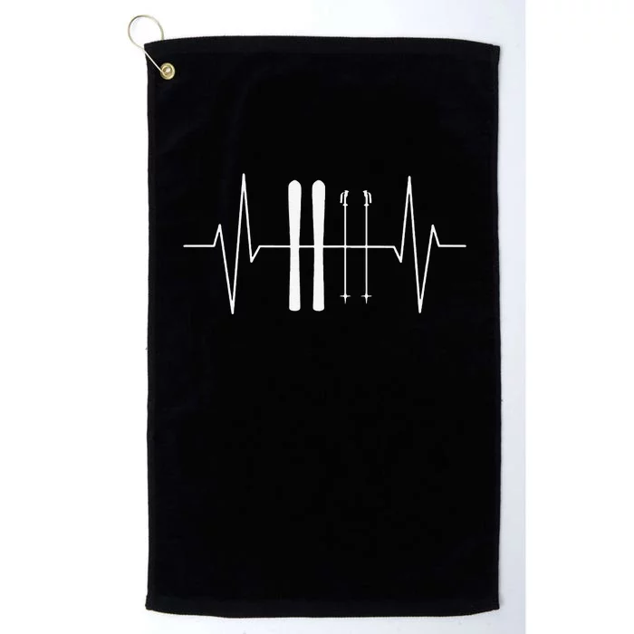 Funny Ski Heartbeat Skier Skiing Gift For Skier Platinum Collection Golf Towel