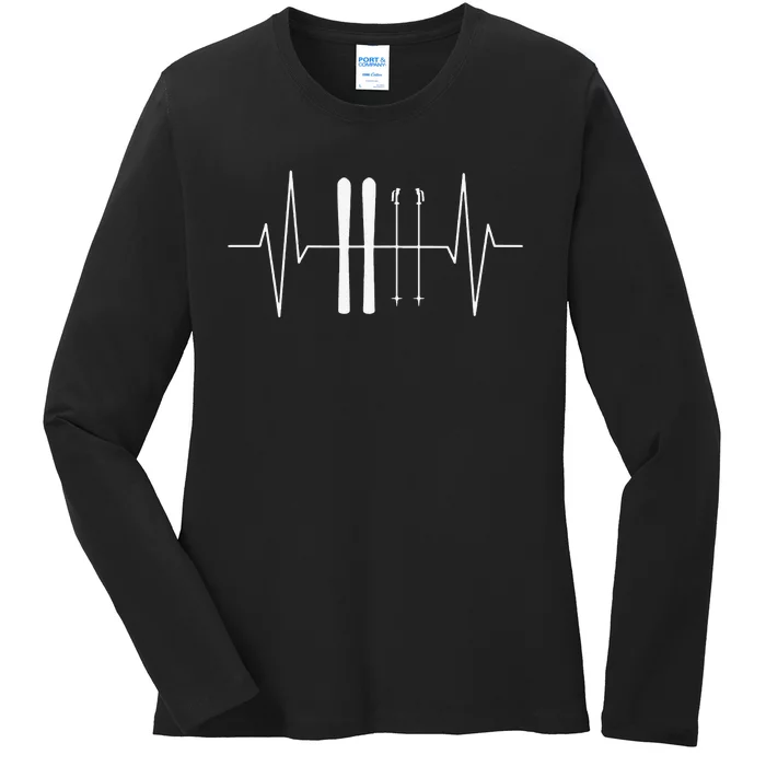 Funny Ski Heartbeat Skier Skiing Gift For Skier Ladies Long Sleeve Shirt