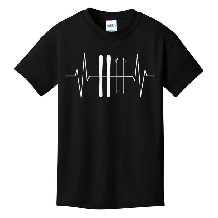 Funny Ski Heartbeat Skier Skiing Gift For Skier Kids T-Shirt