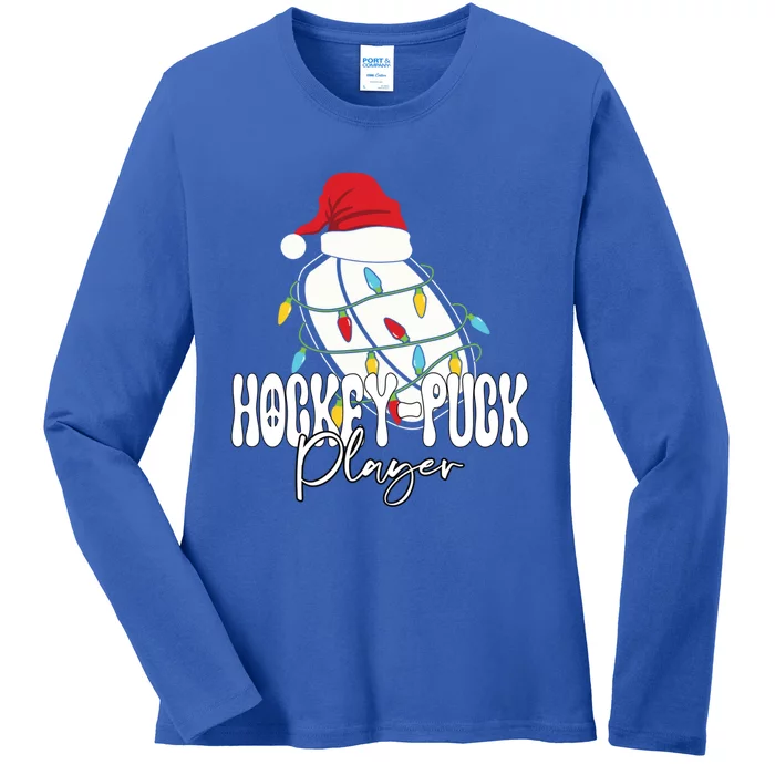 Funny SantaS Hat Hockeypuck Player Christmas Soccer Gift Ladies Long Sleeve Shirt