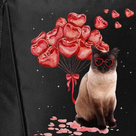 Funny Siamese Heart Valentines Day Cat Dad Mom Gift City Backpack