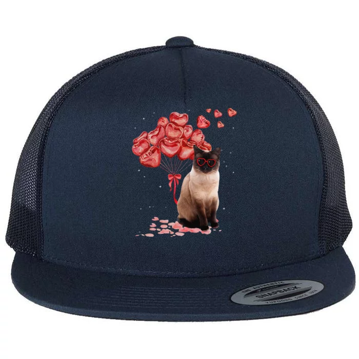 Funny Siamese Heart Valentines Day Cat Dad Mom Gift Flat Bill Trucker Hat